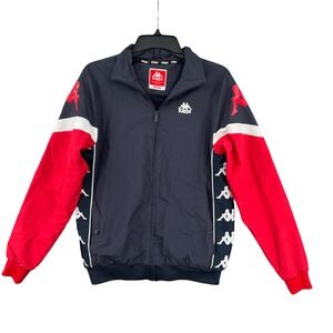 Kappa Men Full Zip Track Jacket Navy Red Logo Tape Athletic Windbreaker Size M